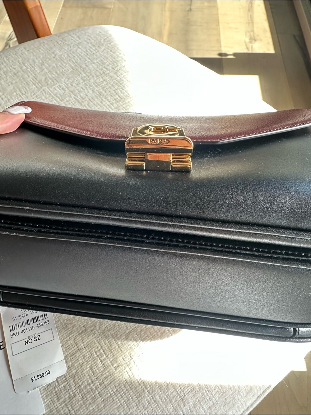Celine C Bag in Burgundy & Black Leather with Gold Hardware - Picture 4 of 4